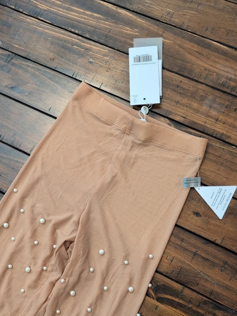 Nadine Merabi Diana Pearl Embellished Nude Tights NWT 1 XS/S/M